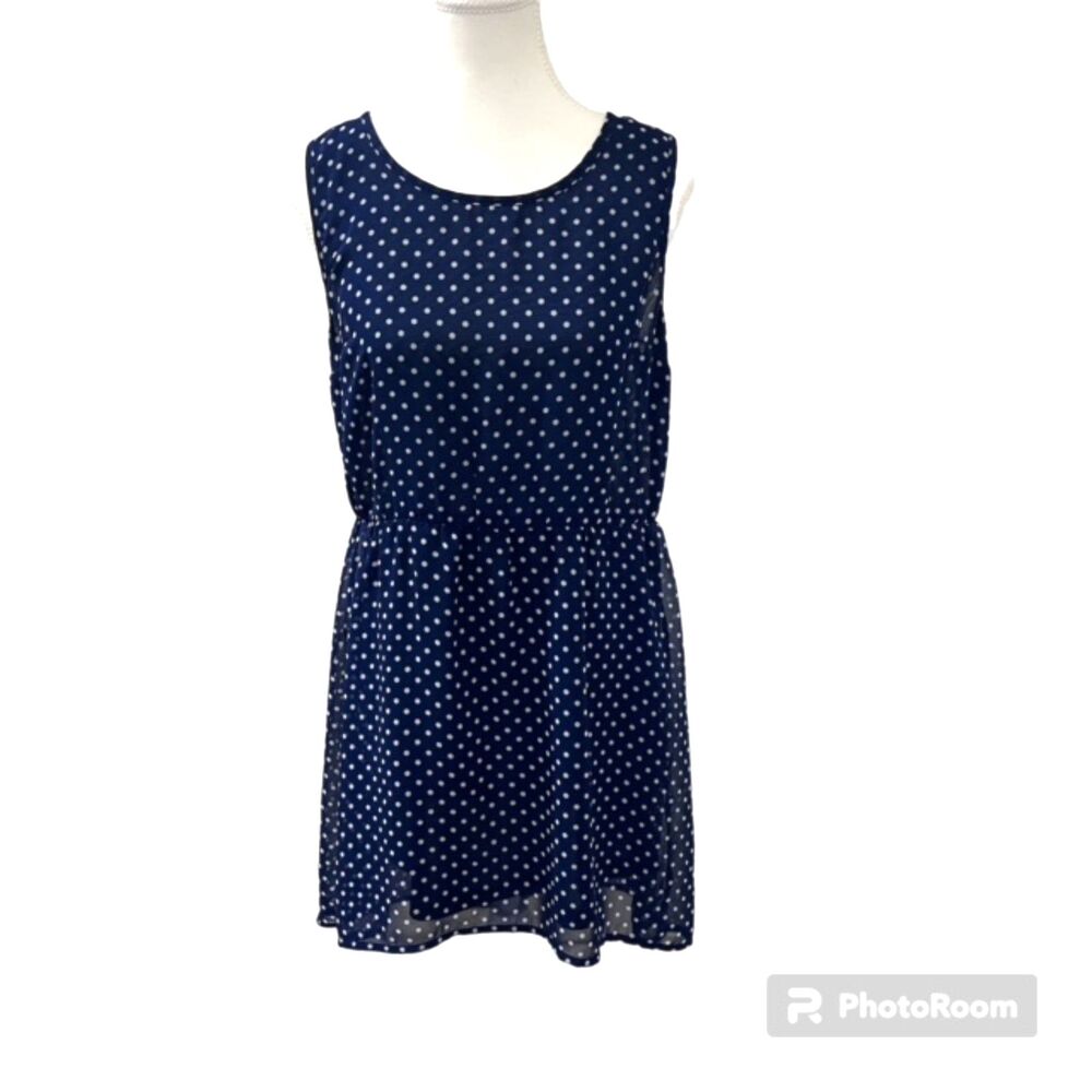 H&M Divided Womens 8 Navy Polka Dot Sheer Sleeveless High Low Mini Dress